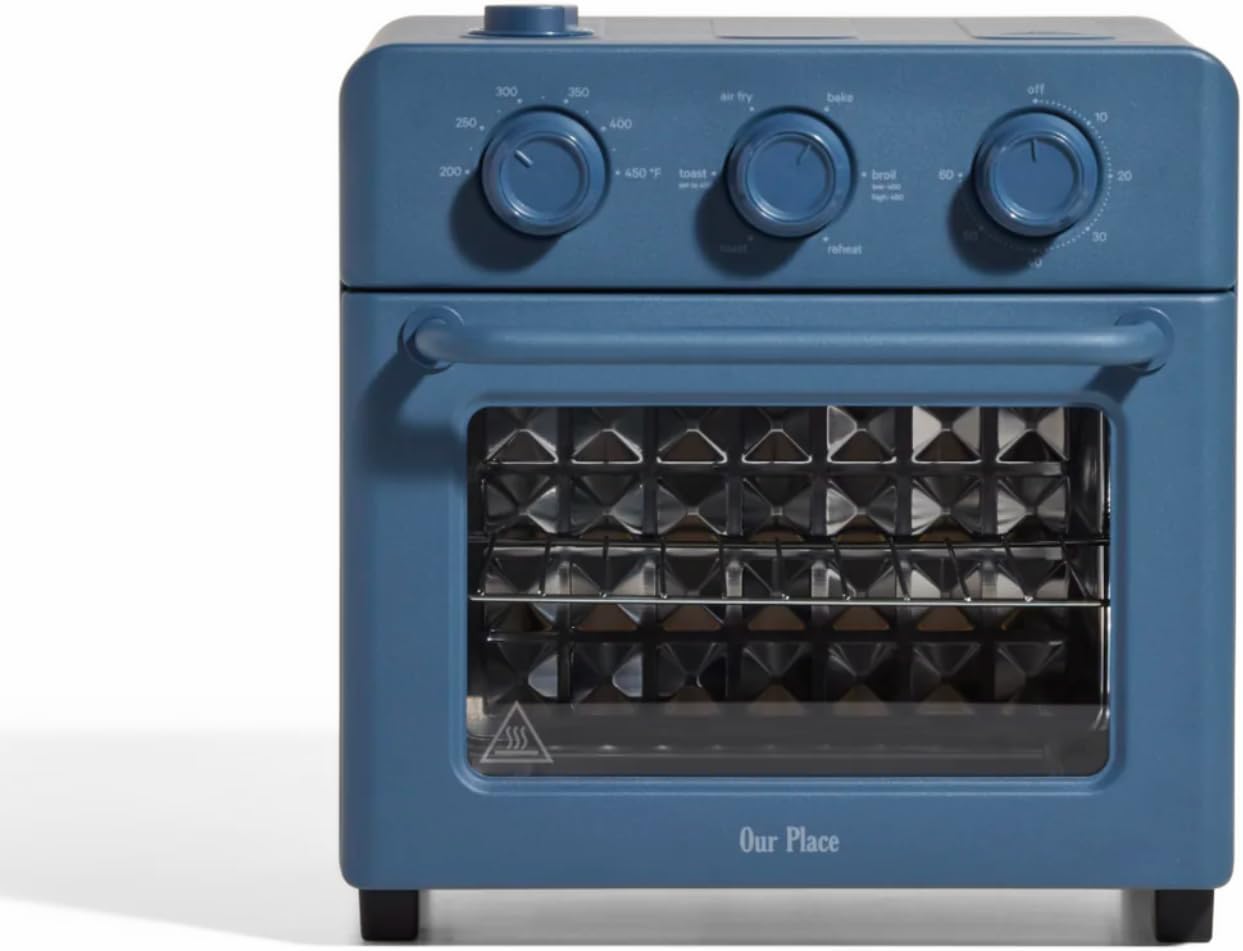 Our Place Wonder Oven | 6-in-1 Stainless Steel Air Fryer Toaster Oven Combo with Basket, Rack, Pan & Tray | Compact 13 QT Countertop Capacity - Toast, Roast, Bake, Reheat, Broil & Steam | Blue Salt