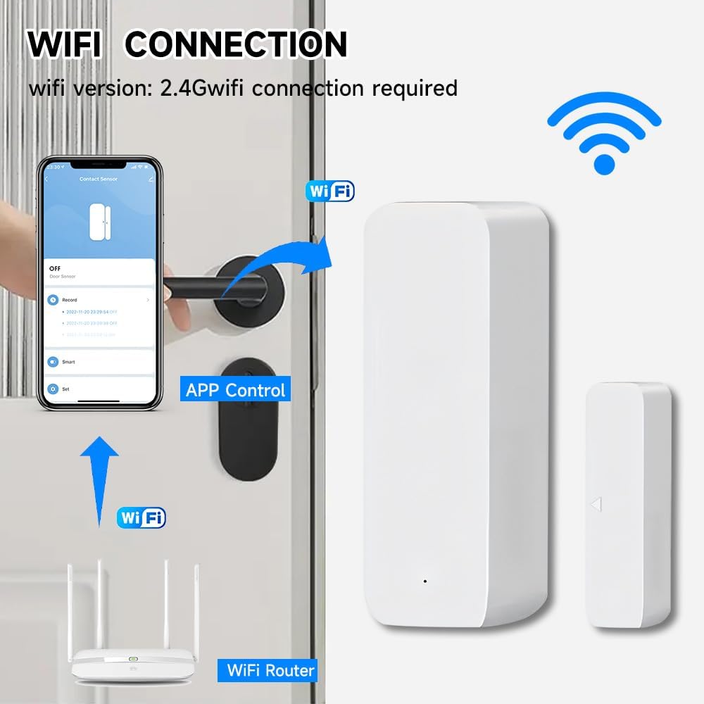 WiFi Door Window Sensor,Smart Door Open/Closed Detector with App Alert,Wireless Entry Detector Sensor Alarm for Home Security&Automation (4Pack)
