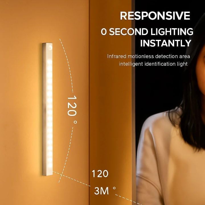 Punch-Free Smart Sensor Magnetic Rechargeable Led Lights, Sensor Magnetic Rechargeable Led Lights, Under Cabinet Lights, for Stairs,Wardrobe,Cabinet (White Light, 50cm/19.6in)