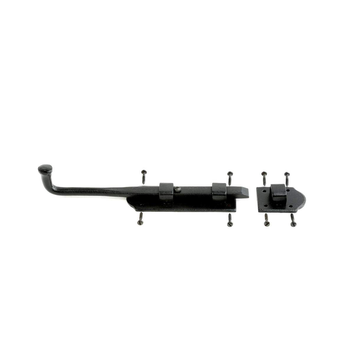 Renovators Supply Manufacturing Slide Bolt Latch 9 in. Black Iron Ball Tip Style Slide Bolt with Mounting Hardware