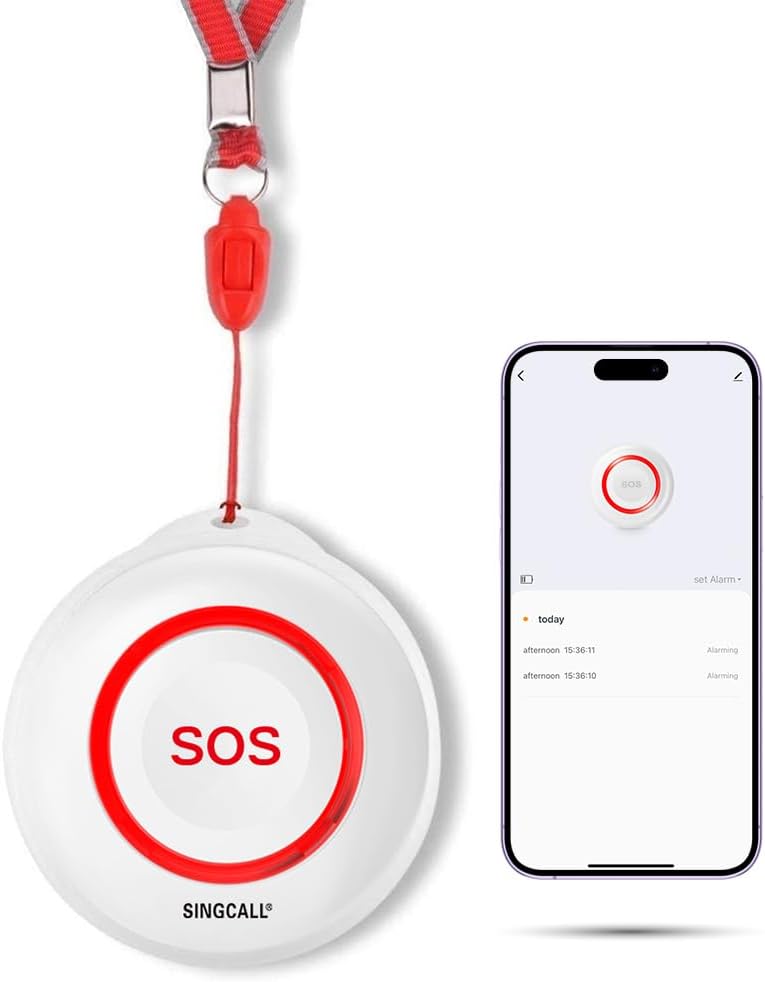 SINGCALL Caregiver Pager Panic Button Alert Button Medical Alert System Emergency Button for Elderly SOS Alarm Bell for Seniors Tuya Smart Waterproof Wireless Pager (only 2.4GHz WiFi)