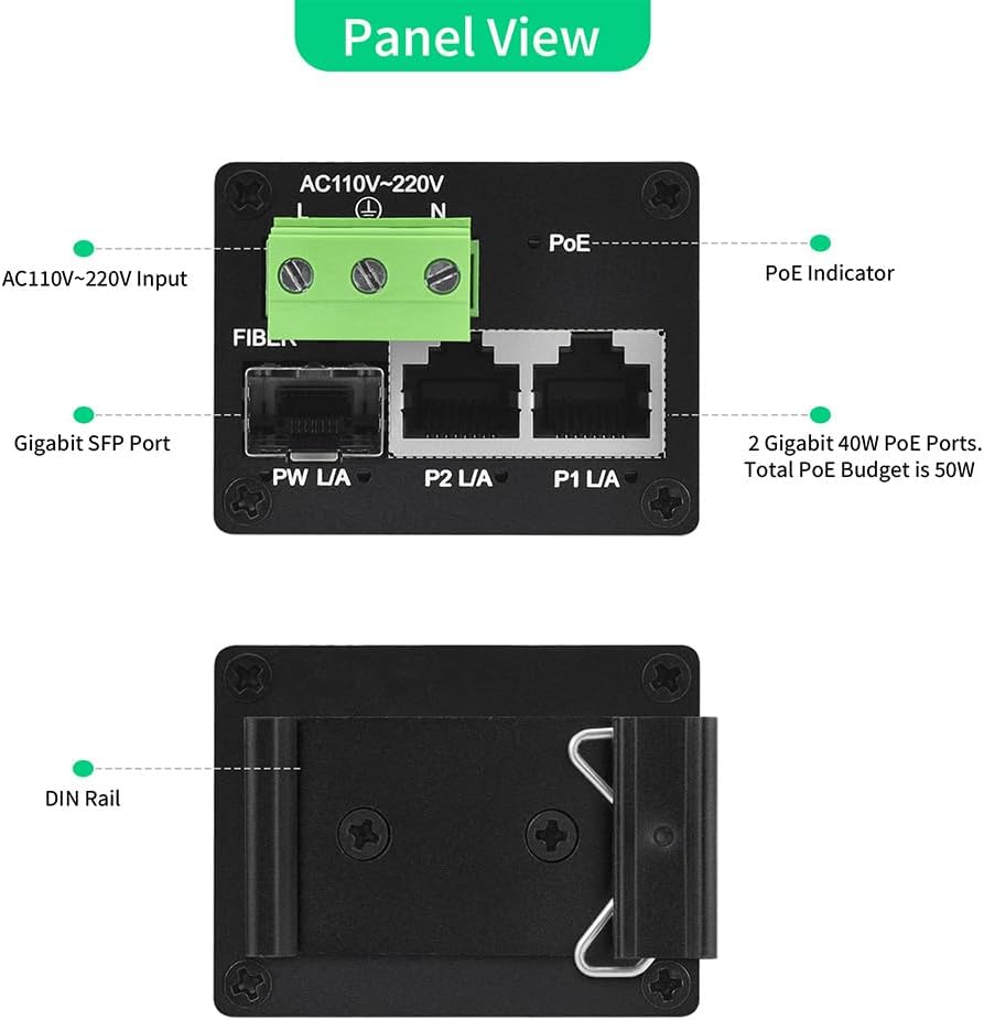 3 Port PoE++ Switch with 2 Gigabit (10G) RJ45/SFP+ Uplink, Unmanaged 3 Port (2 PoE/1 Uplink) 40W 802.3bt Ultra PoE Network Switch, Fanless Design Metal Casing for Silent Operation
