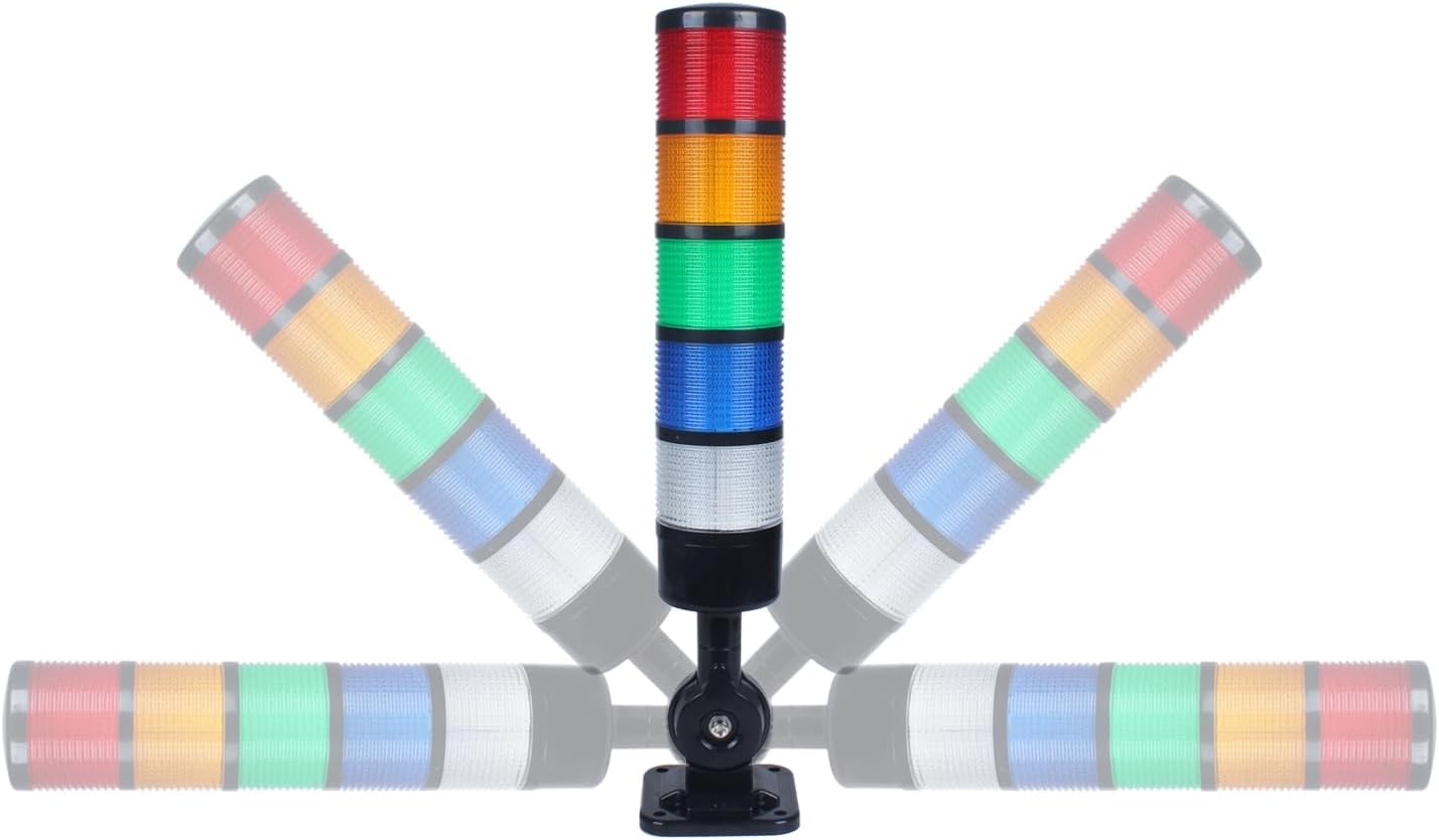Led Signal Tower Stack Lights, Industrial Signal Warning Lights, Column Tower Lamp with Rotatable Base, Steady/Flashing Switchable,12V 24V DC(5-Layer, no Buzzer) Black