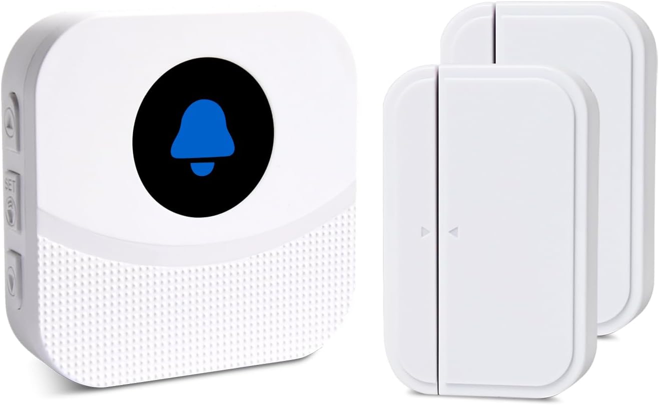 Wireless Door Chime & Window Sensor Alarm - 800Ft Long Range Door Sensor for Business and Home Security Door Chime with 55 Ringtones, 5 Volume Levels, Easy Install (1 Receiver & 2 Sensors)