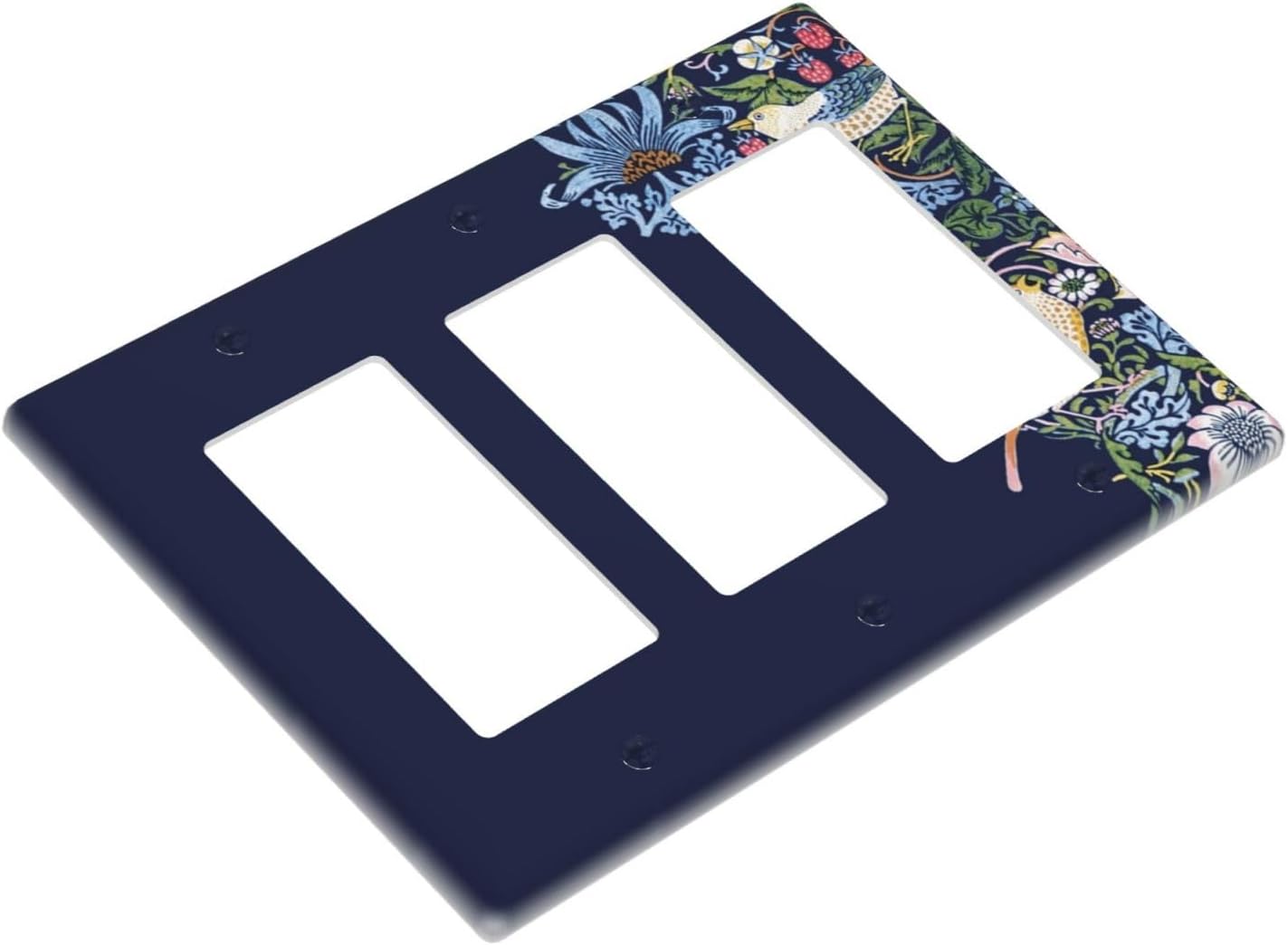 Decorative Outlet Covers Vintage Blue Morris Strawberry Thief Bird Flower 3 Gang Wall Plate Triple Rocker Light Switch Cover Plate Jumbo Electrical GFCI Faceplate