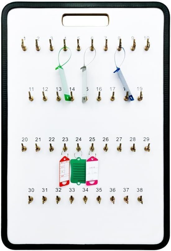 MICRO TEC Masonite Key Holder Wall Mount with 38 Spring-Lock Hooks 16" × 23-1/2" – Wall Mounted Key Organizer Board with Metal Trim and Handle – Dealership, Office, Garage Key Rack Cabinet - Pack of 1