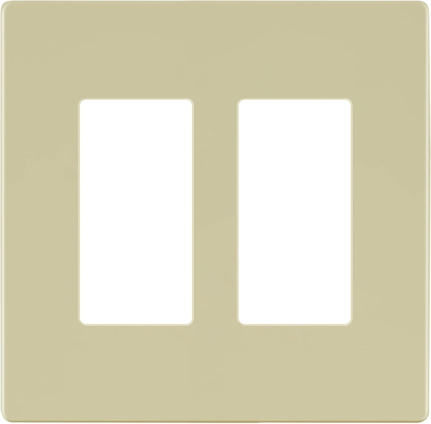 LIDER Matte Finish Double Decorator Switch Cover, Screwless Wall Plate, Mid-Size 2-Gang 4.88" x 4.92", Unbreakable Polycarbonate Thermoplastic, UL Listed, LSWP-32M-I10P, Ivory