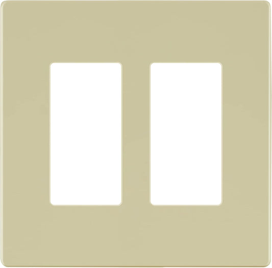 LIDER Matte Finish Double Decorator Switch Cover, Screwless Wall Plate, Mid-Size 2-Gang 4.88" x 4.92", Unbreakable Polycarbonate Thermoplastic, UL Listed, LSWP-32M-I10P, Ivory