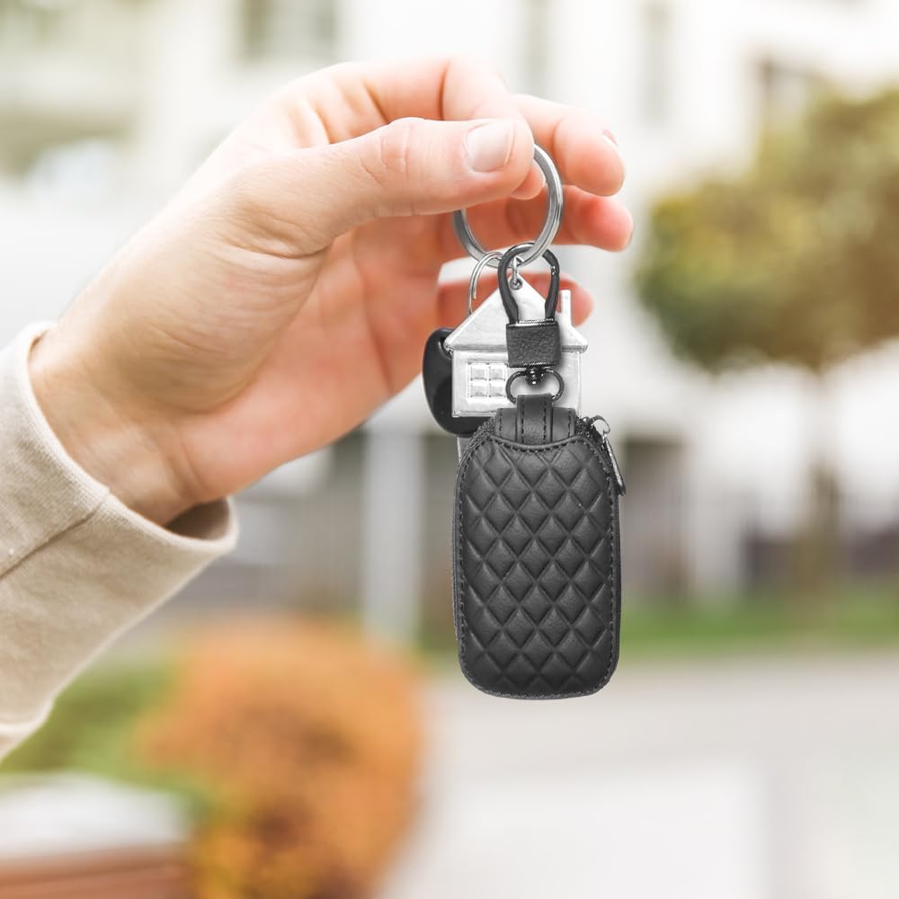 MiOYOOW 2PCS Car Smart Key Case, Leather Car Key Organizer Car Key Chain Bag with Metal Hook for Remote Key Fob