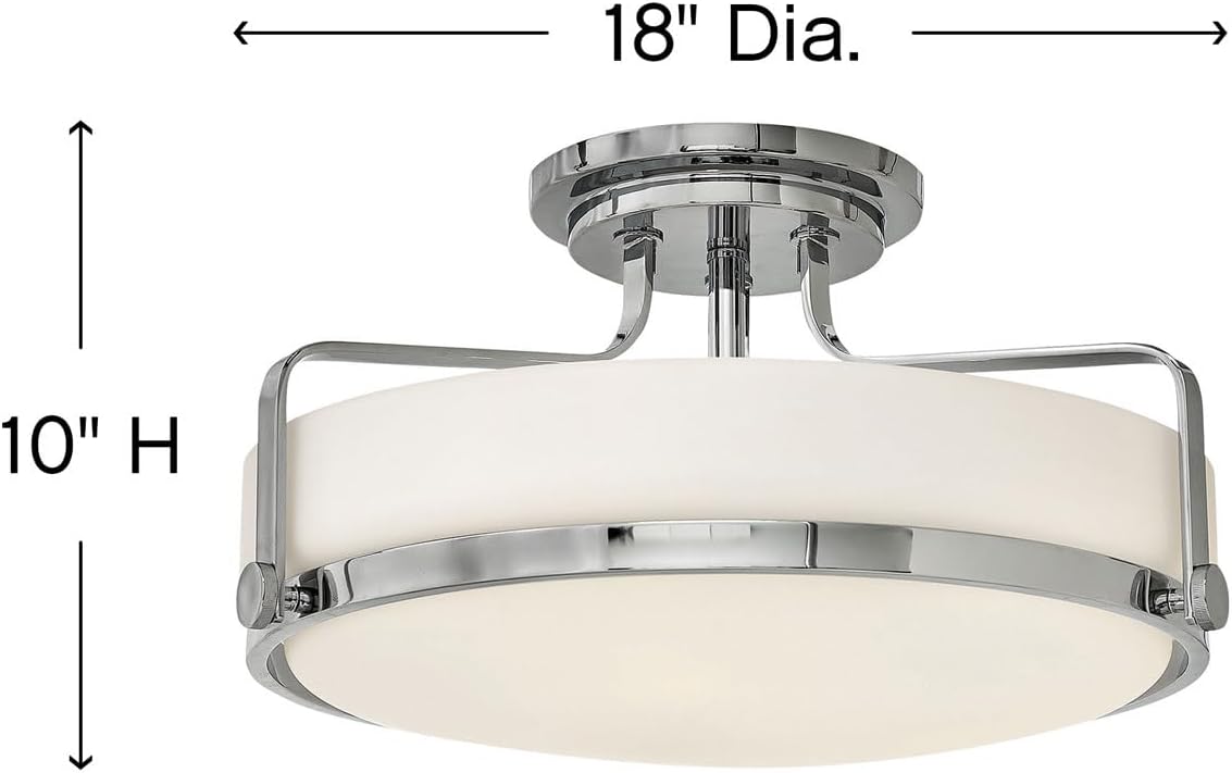 Hinkley Harper 3643CM Large Semi-Flush Ceiling Light - Sleek, Retro Style - Chrome + Etched Opal Glass