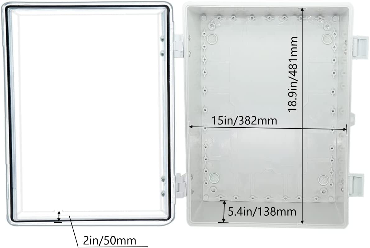 Co. ABS Waterproof IP67 15.75" x 19.68" x 7.87" Hinged Electronics Box with Mounting Plate, and Plastic Cover, Bracket