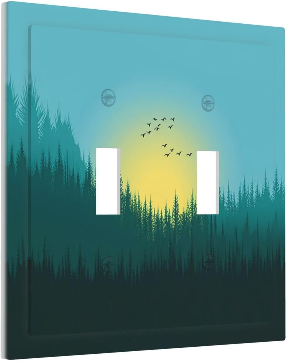 Green Forests And Birds Sun Woodland Decorative Switch Plates 2 Gang Double Toggle Outlet Light Switch Cover Wall Plate Electrical Faceplate for Bedroom Bathroom Decor