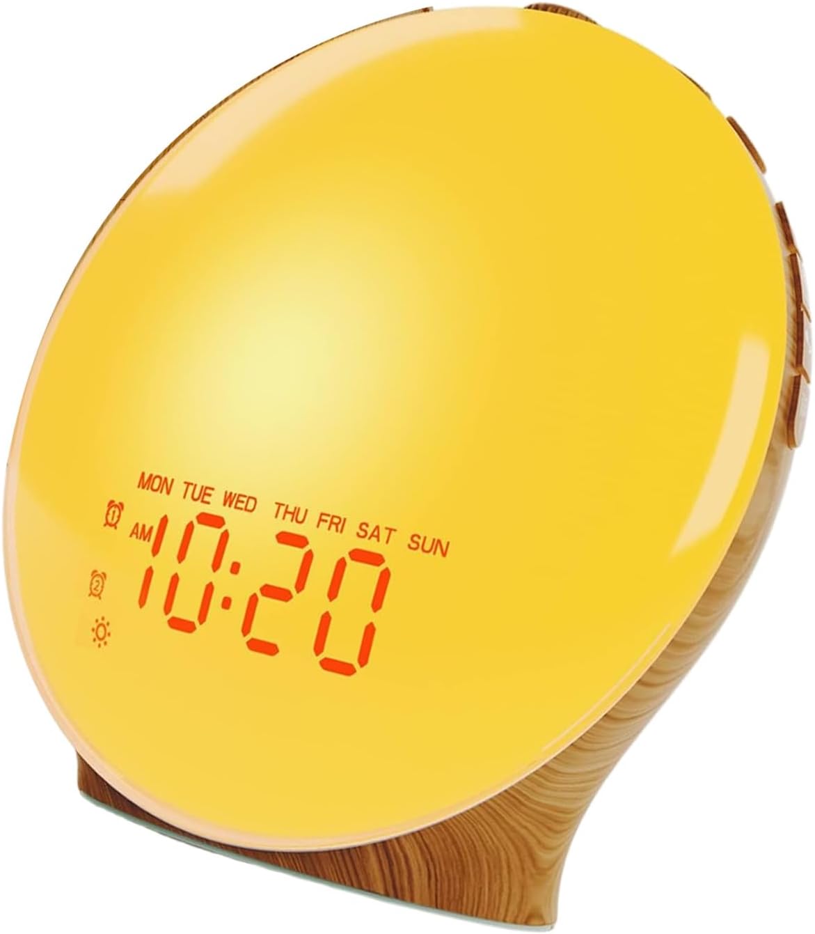 Full Screen Wood Grains Wake Up Lamp with Soft LED Lighting and Color Sunrises Simulation Digital Alarm Clock