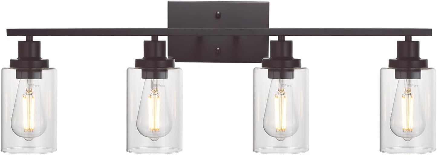 MELUCEE 4 Lights Wall Sconce Lighting Oil Rubbed Bronze Finished with Clear Glass, Bathroom Vanity Light Fixtures Wall Lights Bedroom Porch Kitchen Living Room (Patent No.: US D963914 S)