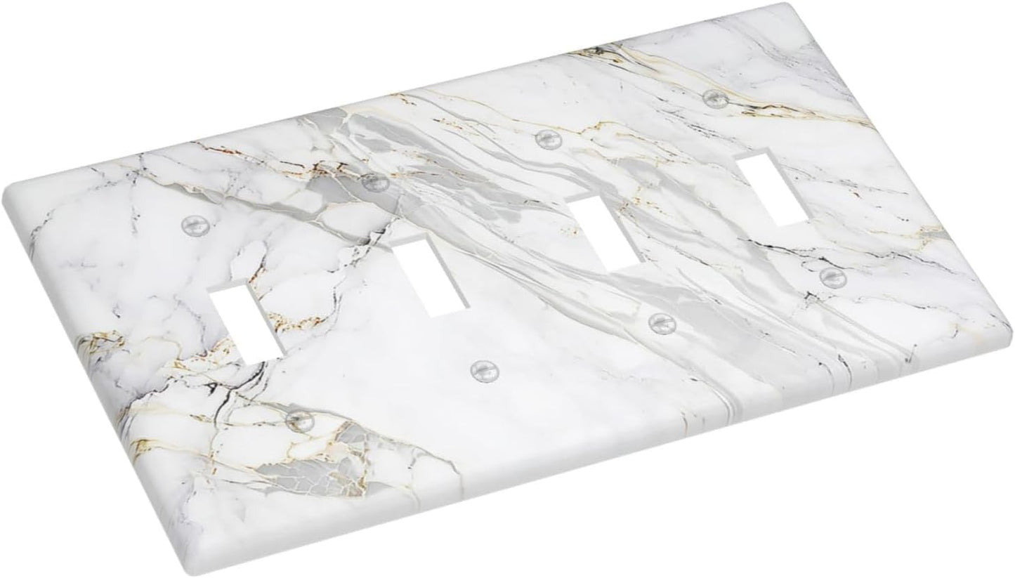 Light Switch Cover Plate Gray Gold Marble Abstract Modern Luxury 4 Gang Quad Toggle Wall Plate Electrical Outlet Cover Decorative Switch Plate Covers for Bedroom Home Decor
