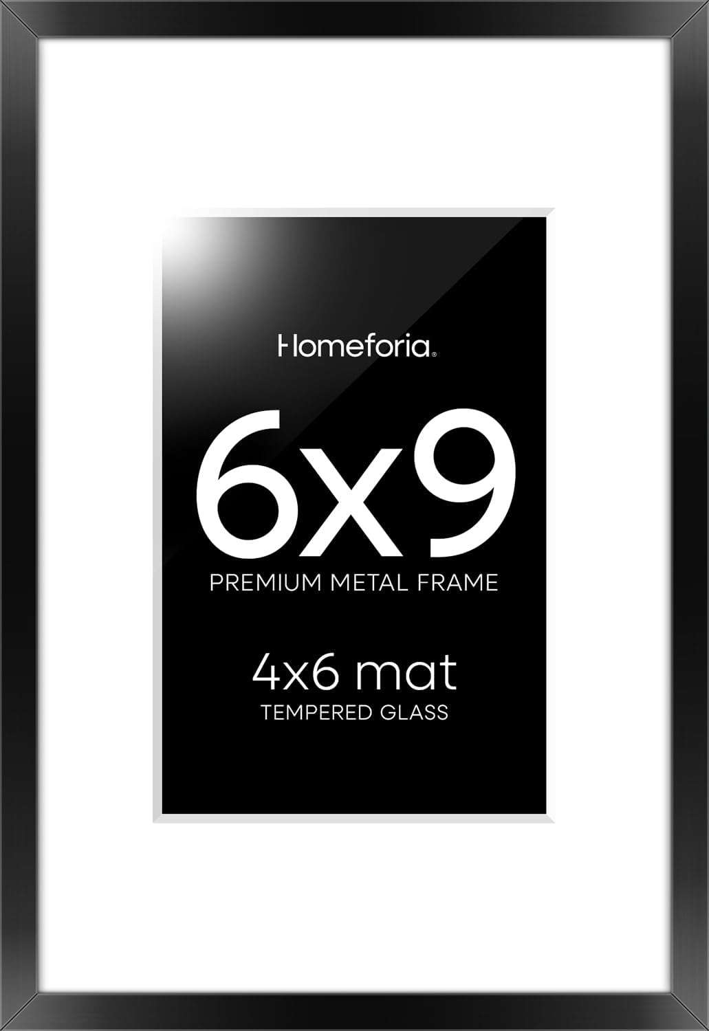 Homeforia 6x9 Picture Frame Black, High End Metal 6 x 9 Black Frames with Mat 4 x 6 for Art, 9x6 Desk Frame Matted to 4x6 inch Photo, 6 by 9 Wall or Tabletop Frames, Tempered Glass, Wall Kit, Set of 1