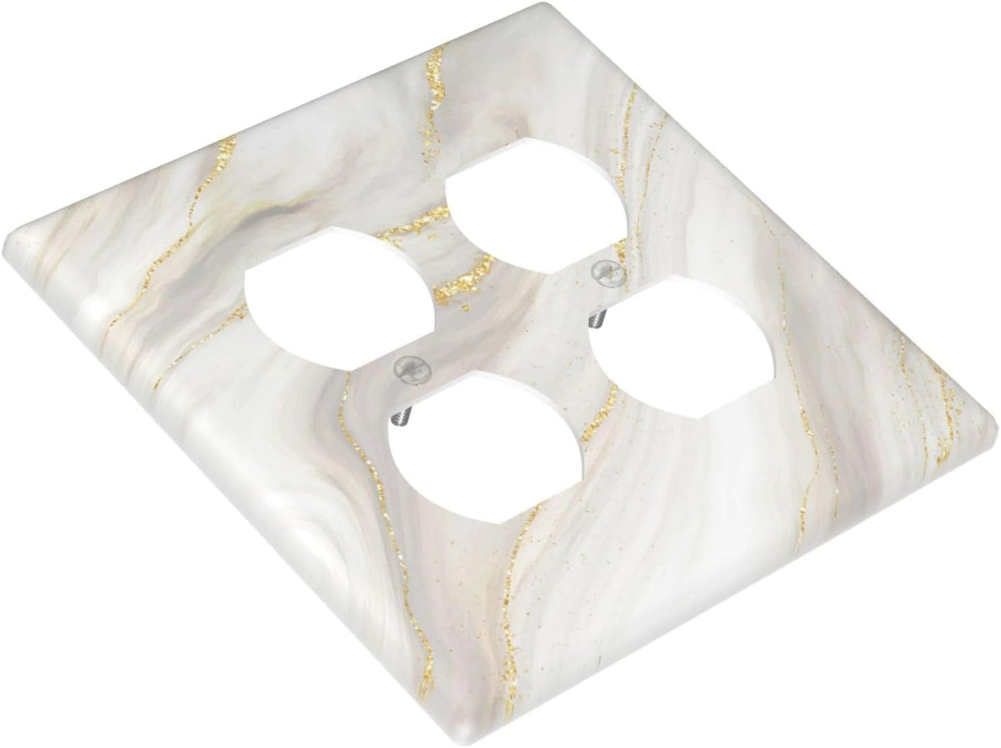 White Grey Gold Marble Simple Tiles Outlet Covers 2 Gang Double Duplex Decorative Light Switch Covers Electrical Wallplates Socket Faceplate for Bathroom Kitchen Decor