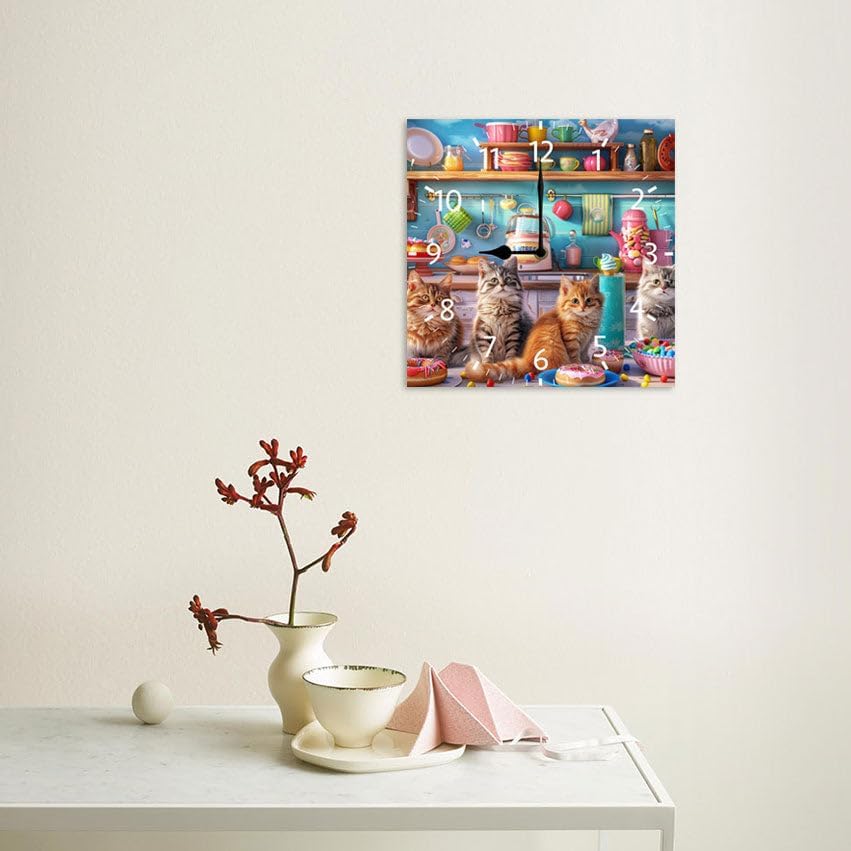 10 in Kitchen Kittens and Donuts -268 Wood Wall Clock – Digital Time Display, Smart Home Compatible for Bedside or Workspace