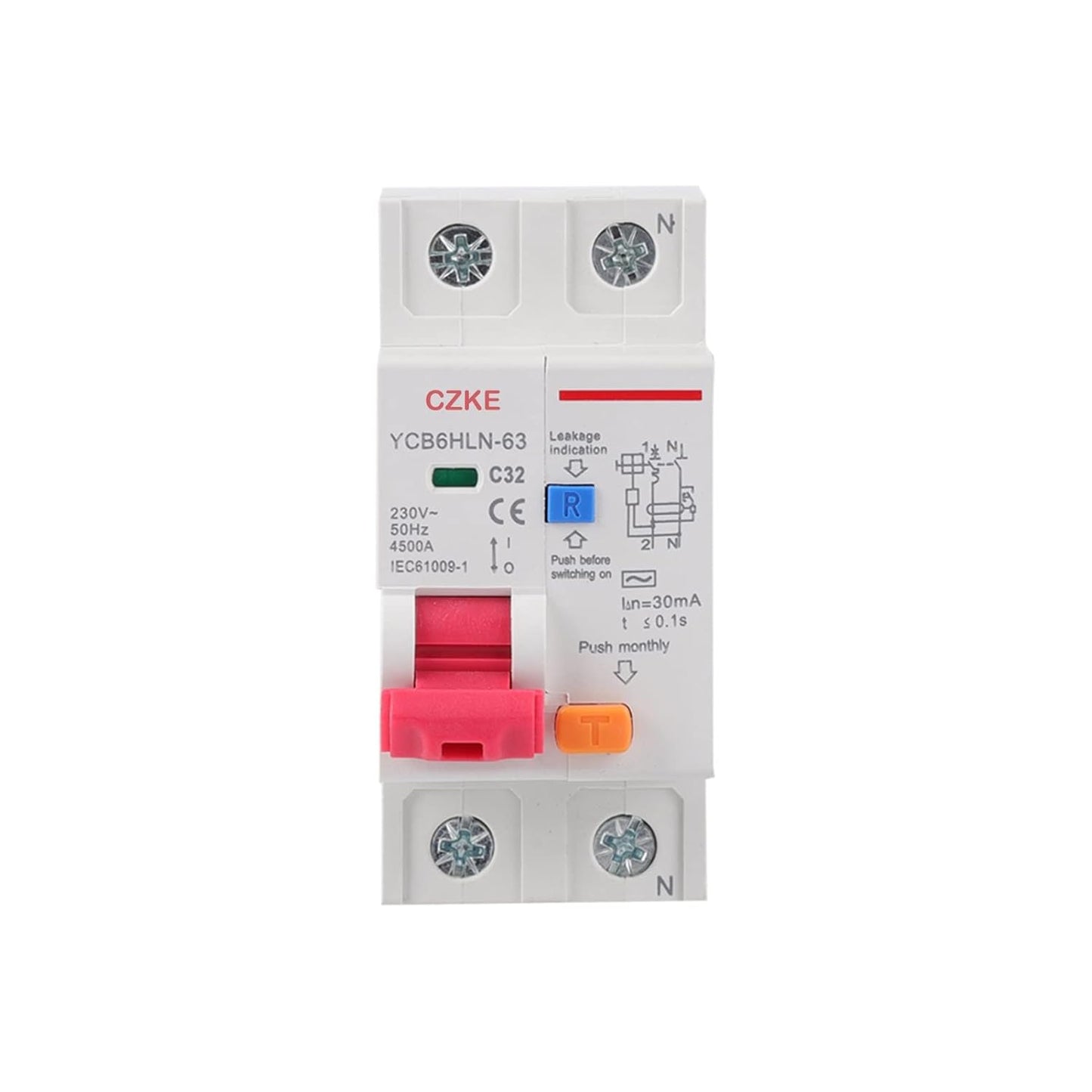 30mA RCBO MCB 230V 50/60 Hz Residual Current Circuit Breaker with Over Current and Leakage Protection 6/10/16/20/25/32/40A (Color : 1P N, Size : 50A)