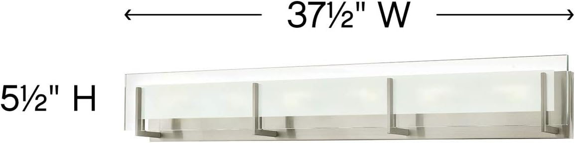 Hinkley Latitude Extra Large Six Light Bath Vanity - Modern, Inside Etched Clear Glass Panel, Bulbs Included - Brushed Nickel Finish