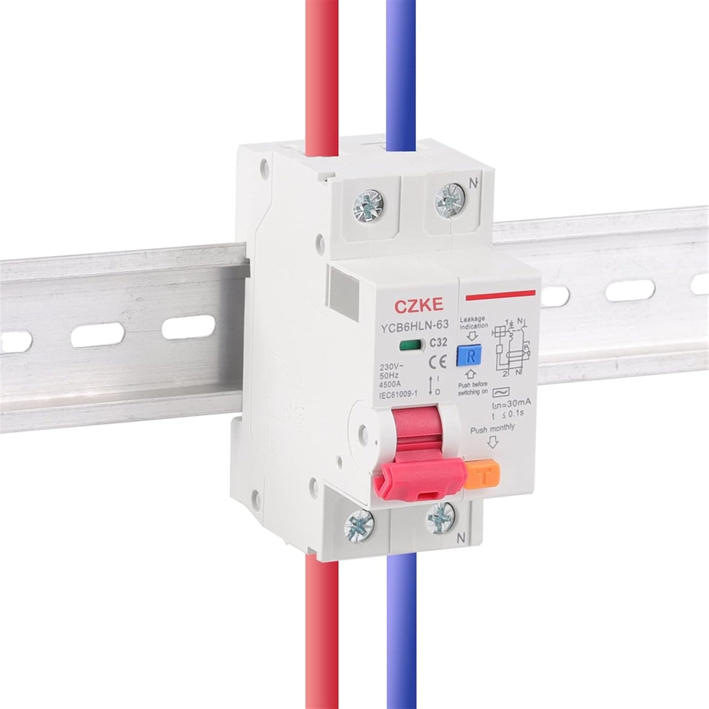 30mA RCBO MCB 230V 50/60 Hz Residual Current Circuit Breaker with Over Current and Leakage Protection 6/10/16/20/25/32/40A (Color : 1P N, Size : B25A)