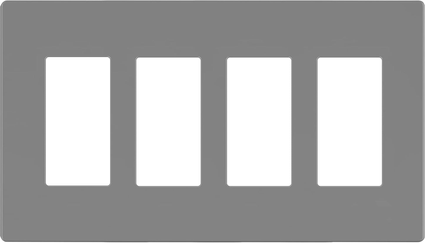 LIDER Matte Finish Decorator Switch Cover, Screwless Wall Plate, Mid-Size 4-Gang 4.88" x 8.58", Unbreakable Polycarbonate Thermoplastic, UL Listed, LSWP-34M-GY, Gray