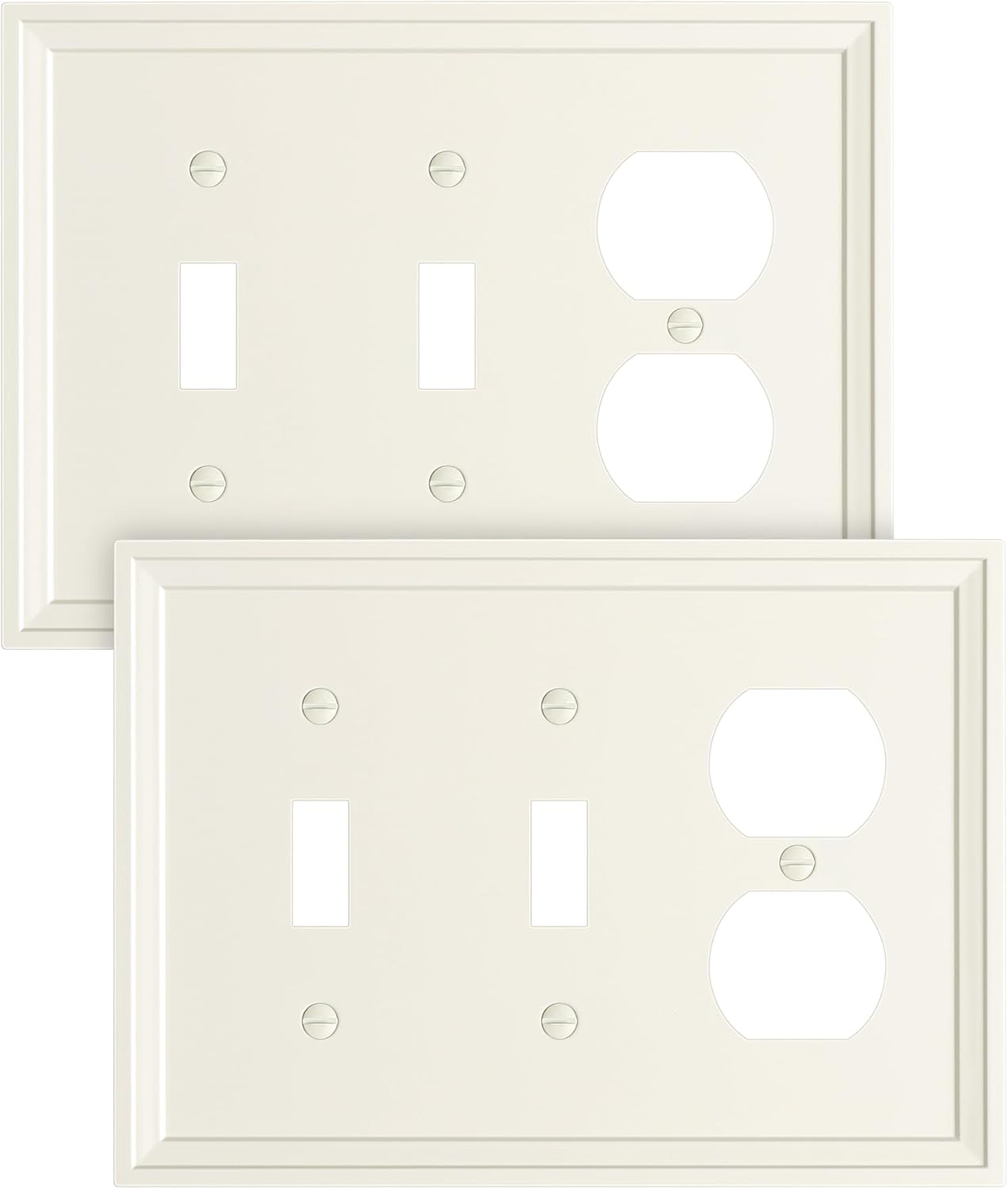 2-Pack Combo Duplex/Double Toggle Light Switch Cover Plate, Light Almond Modern Decorative Electrical Outlet Covers, Bamboo Fiber Wall Switch Plates and Outlet Covers