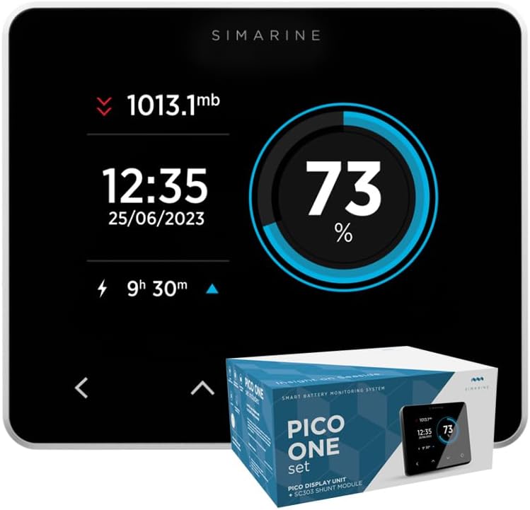 Simarine Pico One Battery Monitor Set, Multi-Voltage System Monitoring, Lead Acid & Lithium Battery Compatible, Tank & Temperature Monitoring, Shunt 300 A, Easy Installation, Barograph (Silver)