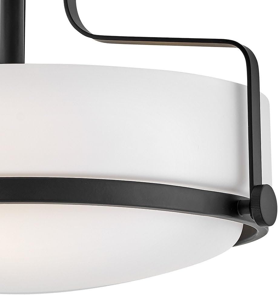 Hinkley Harper 3641BK Medium Semi-Flush Mount Ceiling Light - Sleek, Retro Style - Black + Etched Opal Glass