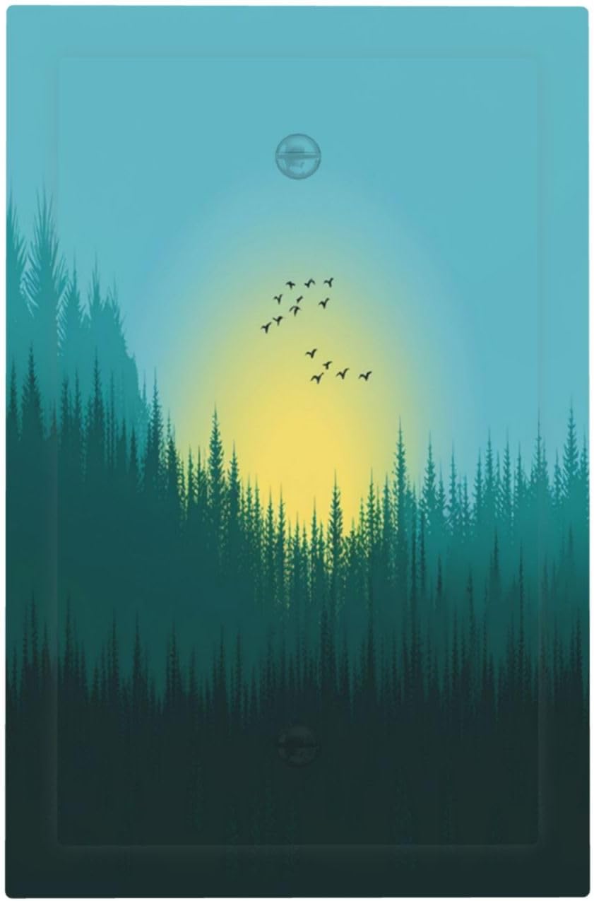 Green Forests And Birds Sun Woodland Light Switch Cover Plate 1 Gang No Device Blank Decorative Switch Plate Electrical Wall Plates Faceplate for Bedroom Bathroom Decor