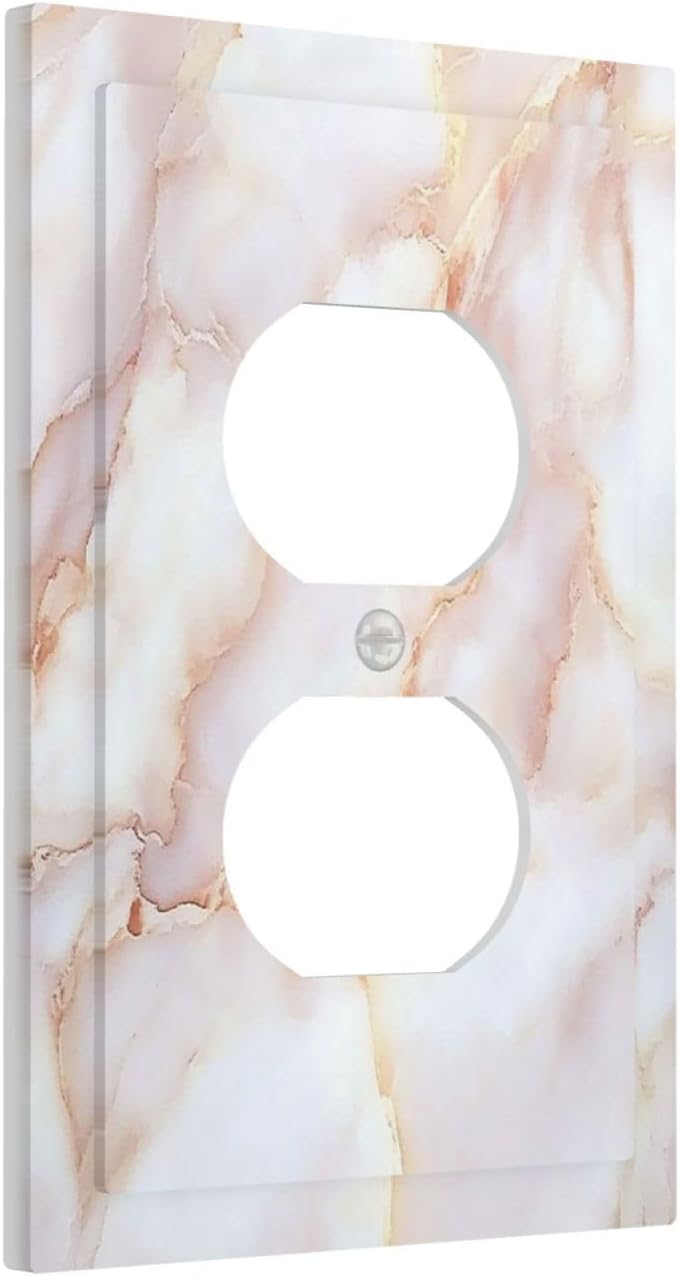 Outlet Covers Pink Jade Marble Granite 1 Gang Duplex Light Switch Cover Decorative Switch Plates Electrical Receptacle Faceplate Wall Plate For Bathroom Kitchen Decor