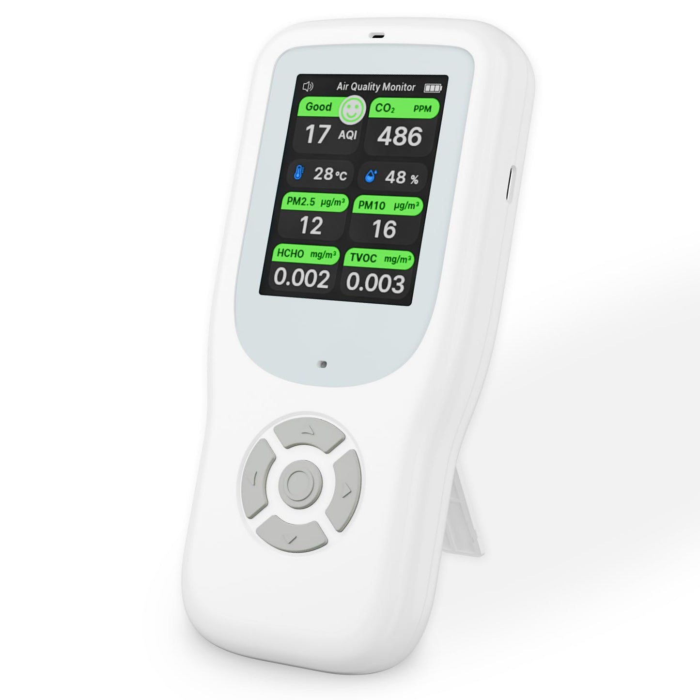 11-in-1 Air Quality Monitor - Portable Indoor Air Quality Detector with Stand, Real-Time Test for AQI, CO2, PM2.5, PM1.0, PM10, TVOC, HCHO, Particles, Temperature & Humidity with Aler (White-Black)