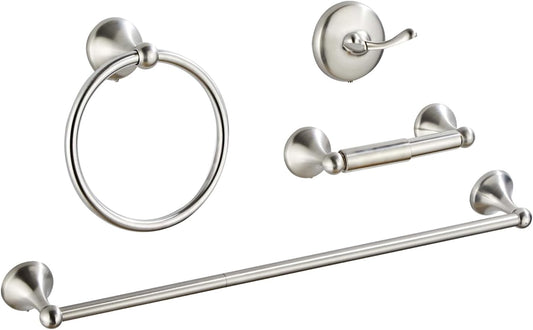 4-Piece Bathroom Hardware Set: Brushed Nickel Bathroom Accessory Set, Towel Bar,Towel Ring,Toilet Paper Holder,Robe Hook, Wall Mounted,Optional Install Longer or Shorter Towel bar