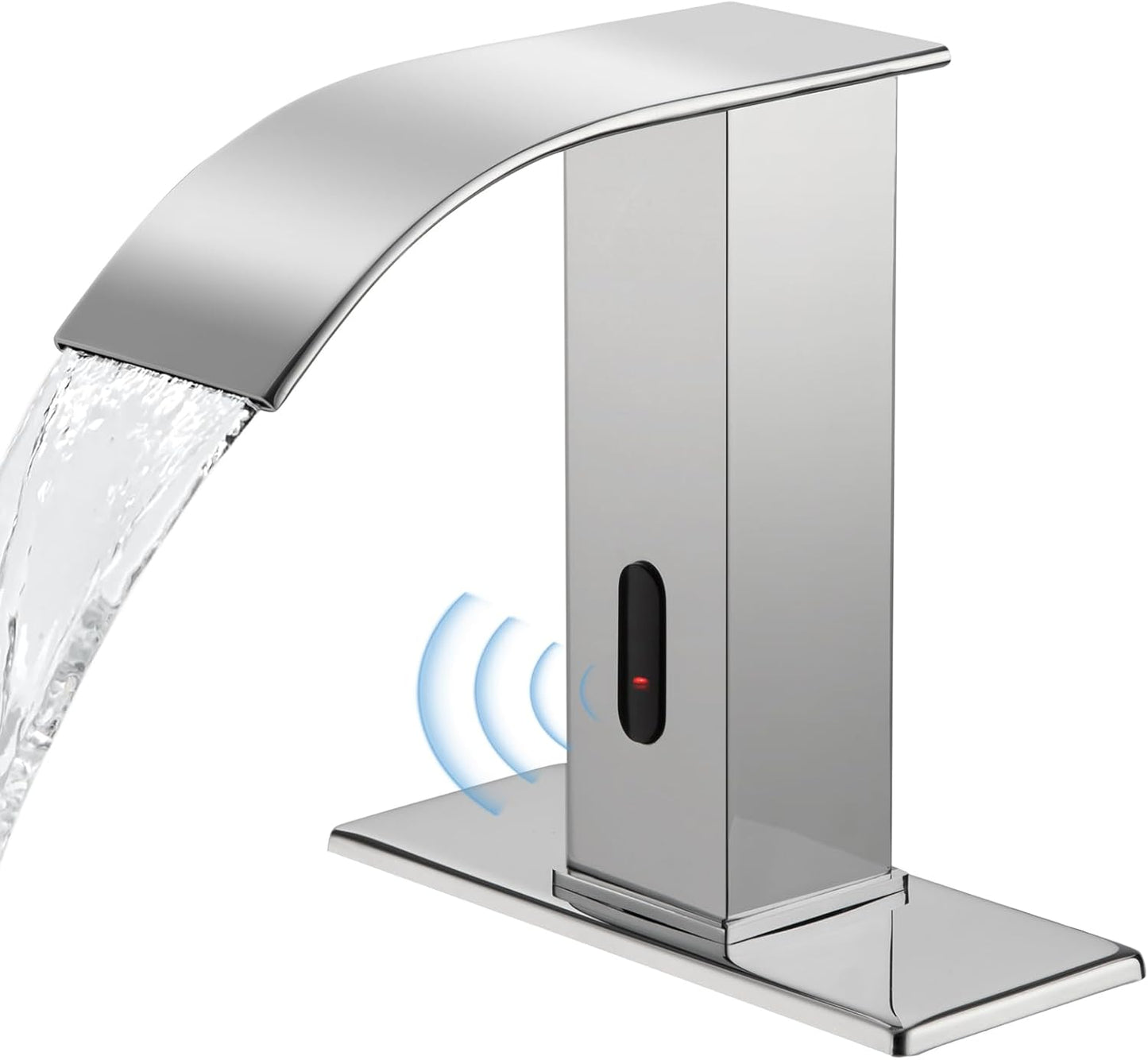 Automatic Motion Sensor Faucet with Waterfall Spout,Stainless Steel Sink Faucet with Hole Cover Plate (Regular, Chrome)