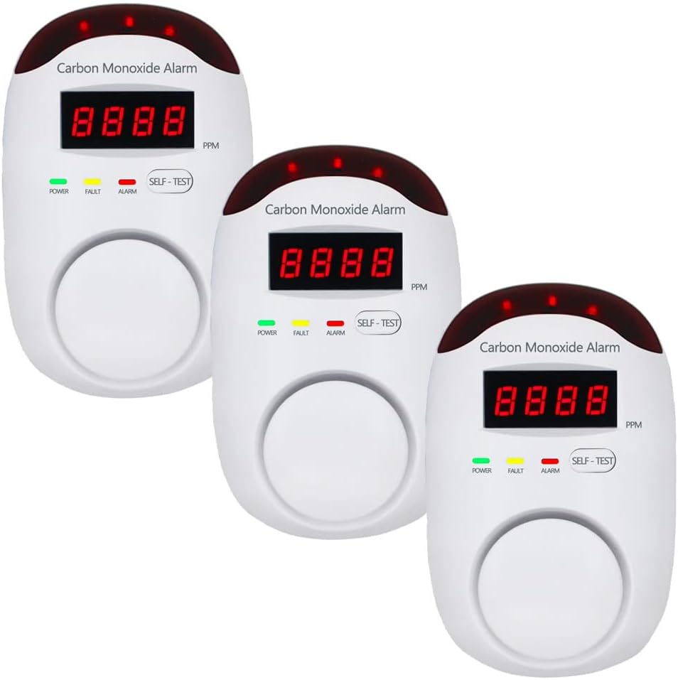 Carbon Monoxide Detectors, WESHLGD Plug-in CO Detector Alarm Monitor with LED Digital Display and Voice Alert for Home/Kitchen - 3 Pack