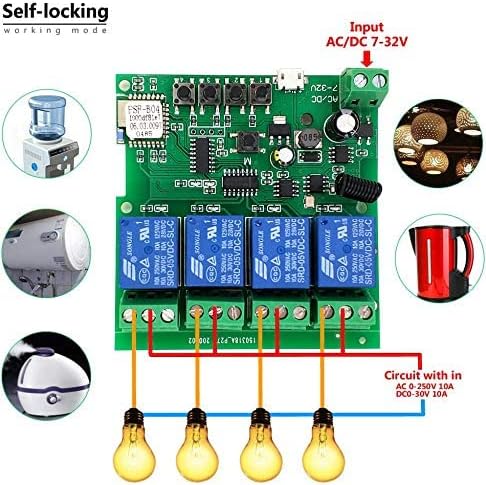 4 channelsWiFi Wireless Smart Switch Inching Self-locking Relay Module, be applied to access control Tuya SmartLife APP,DIY WIFI Garage Door Opener With 433 MHz RF remote control