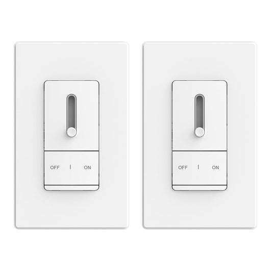ELEGRP Slide Dimmer Switch for Dimmable LED, CFL and Incandescent Light Lamp Bulbs, Single Pole or 3-Way, Full Control with Preset, Rocker Paddle, Wall Plate Included, UL Listed (2 Pack, Matte White)