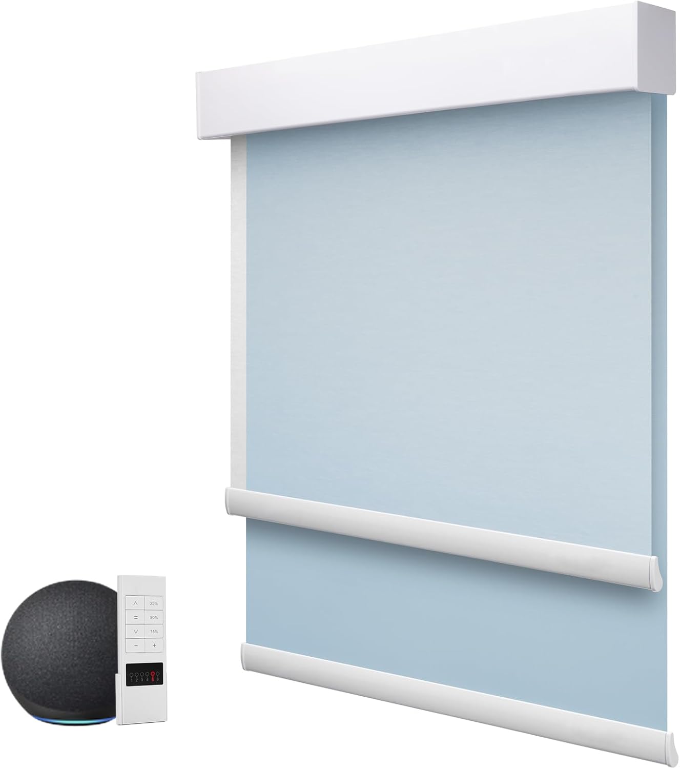 ZSTARR Motorized Day and Night Dual Smart Blind for Window with Valance Rechargeable Motor,Blackout Roller Shade Custom Size,with Valance Suitable for Home,Office (Full Blackout Light Blue)