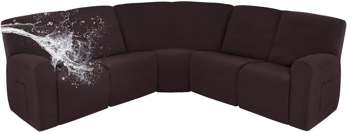 Easy-Going 100% Waterproof Recliner Cover, Stretch Couch Covers for Reclining Couches, Extra Large Sectional Sofa Slipcover, L-Shape Furniture Protector for Kids & Pets, 5 Seater, Chocolate