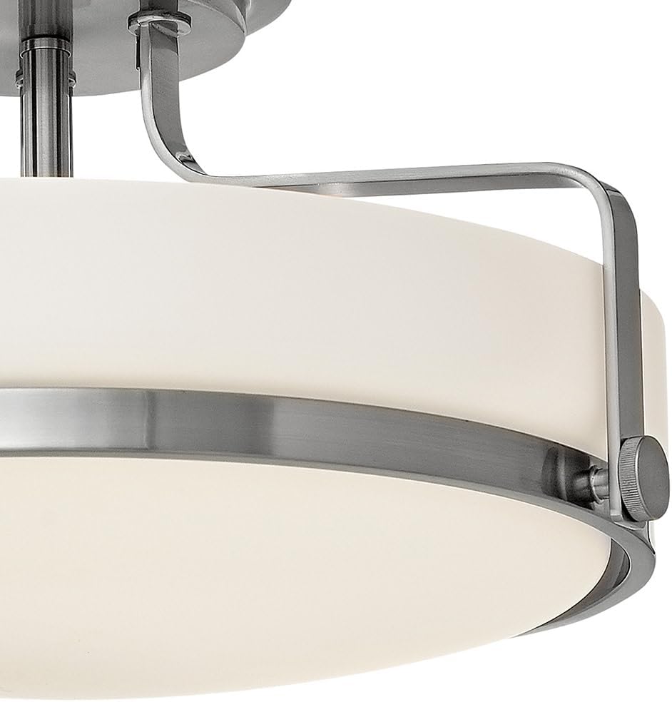 Hinkley Harper 3643BN Large Semi-Flush Ceiling Light - Sleek, Retro Style - Brushed Nickel + Etched Opal Glass