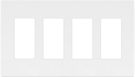 LIDER Matte Finish Quadruple Decorator Switch Cover, Screwless Wall Plate, Mid-Size 4-Gang 4.88" x 8.58", Polycarbonate Thermoplastic, UL Listed, LSWP-34M-W, White