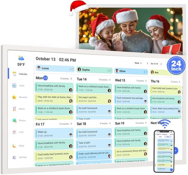 24-inch Digital Calendar for Family-Business-Planner - Touchscreen Interactive Display Smart Electronic Calendar, Auto-Sync Google iCloud Outlook Calendars, Selectable Reminders for Father and Mother
