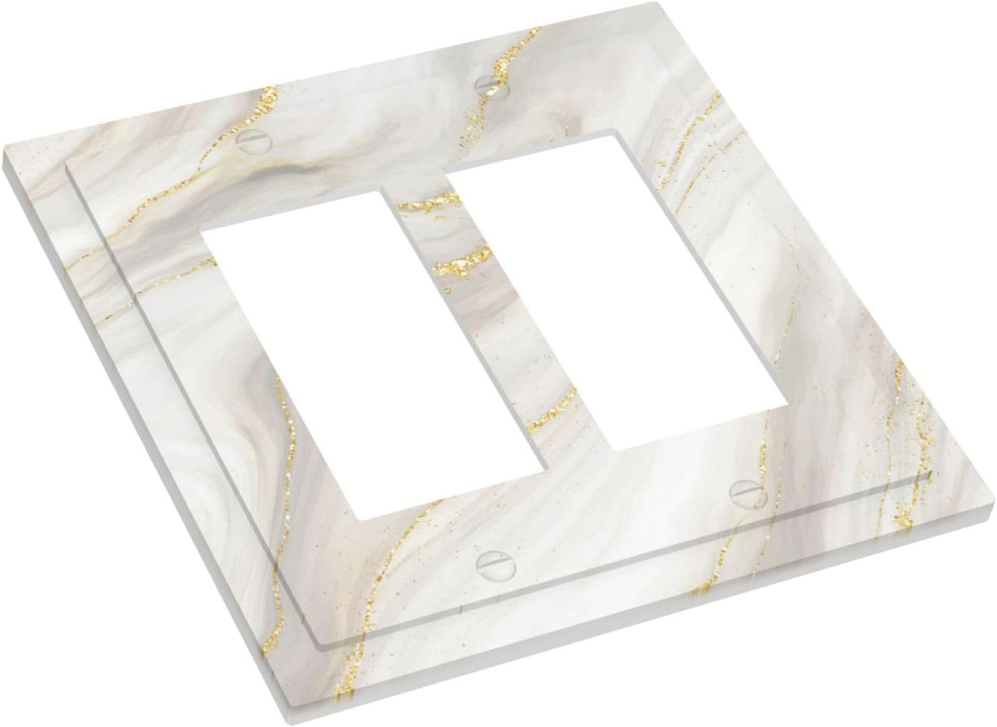 White Grey Gold Marble Simple Tiles Decorative Outlet Covers 2 Gang Double GFCI Rocker Electrical Wall Panels Light Switch Cover Plate for Bathroom Kitchen Decor