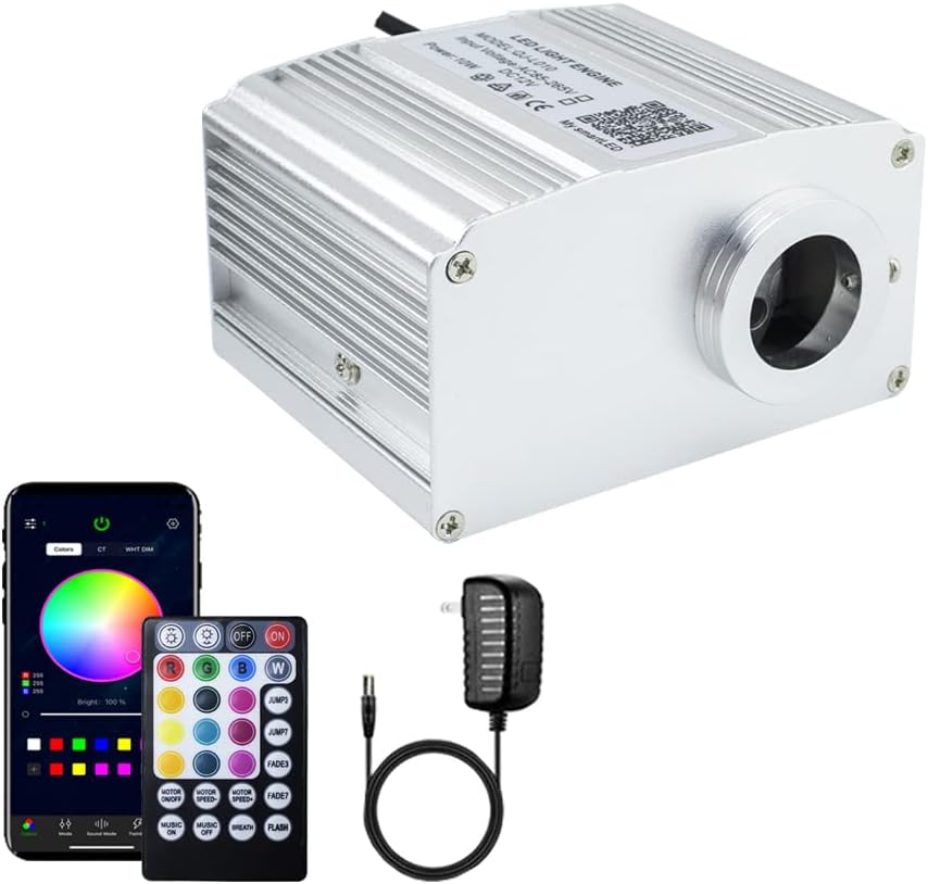 AZIMOM 10W Twinkle Fiber Optic Starlight Box Sound Activated RGBW Fiber Optic Light Source APP/Remote Control Light Engine Driver for Car Home Ceiling Star Lighting Decor