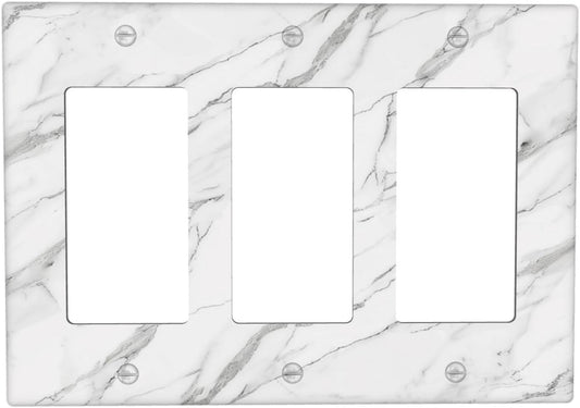 Decorative Outlet Covers Modern Grey Marble Texture 3 Gang Light Switch Cover Plate Triple Rocker Wall Plates for Electrical Outlets Switch Plate Covers for Bedroom Kitchen Home Decor