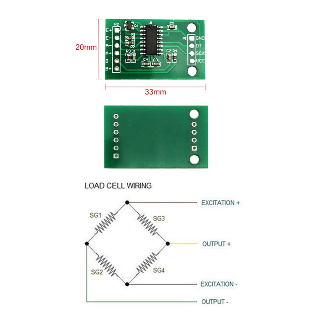ShangHJ 4 Sets Digital Load Cell Weight Sensor + HX711 ADC Module Weighing Sensor for Arduino DIY Portable Electronic Kitchen Scale Kit (5kg)