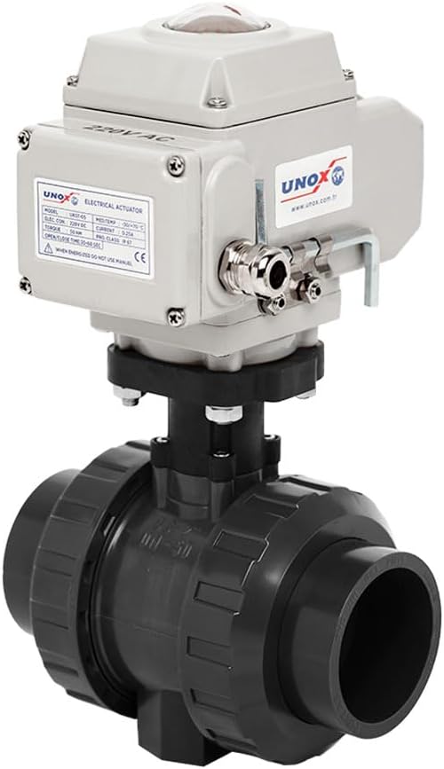 Unox 220V AC Electric Actuated Ø75 (2 1/2") U-PVC Ball Valve, Motorized Ball Valve For Water - PN16