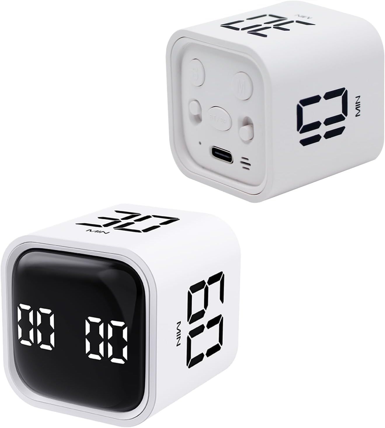 Productivity Timer Flip Gravity Sensor Cube Timer Countdown & Countup,Mute & Vibrate & Sound，5/10/30/60min & Custom Timing, Perfect for ADHD,Work,Learning,Kitchen Cooking (2 White)