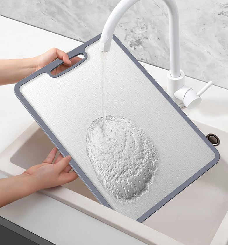 Stainless Steel Cutting Board for Kitchen - Dishwasher Safe With Silicone Edge - Non Slip .304 Stainless Steel Double Sided Cutting Board Perfect Size14x10inch