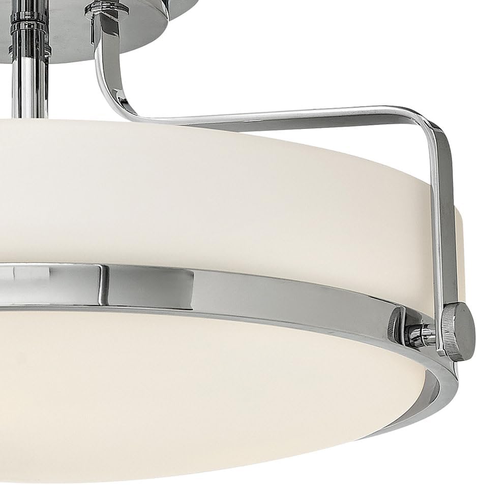 Hinkley Harper 3643CM Large Semi-Flush Ceiling Light - Sleek, Retro Style - Chrome + Etched Opal Glass